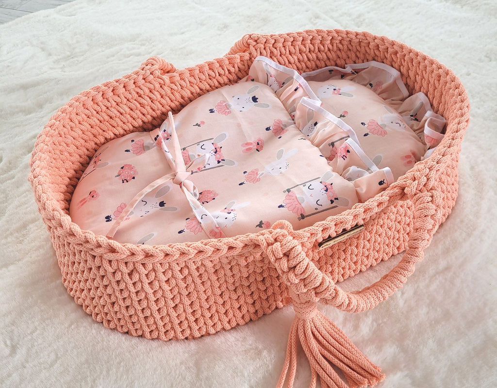 Moses basket BOHO cotton - doll carrier - peach