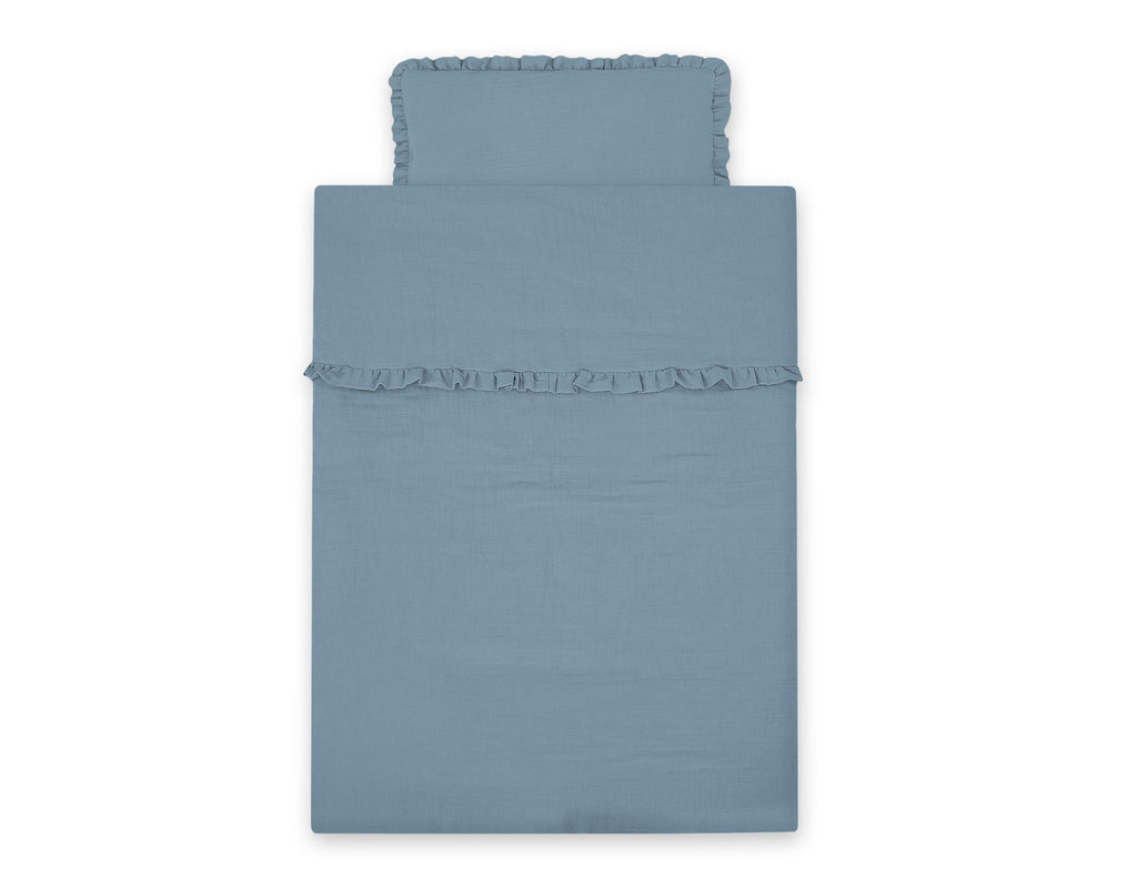 Bedding set MUSLIN 2-pcs with frill 90x120 – pastel blue
