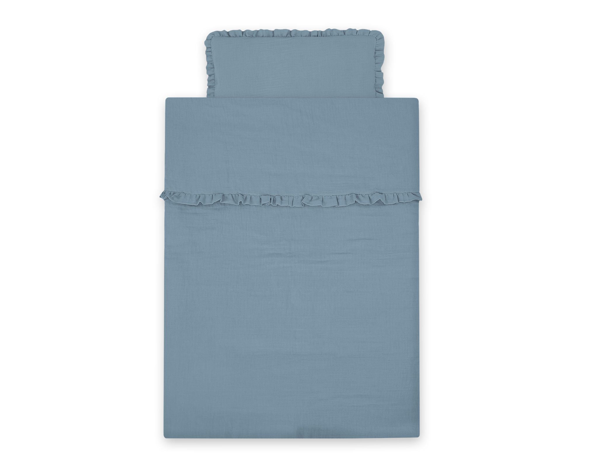 Bedding set MUSLIN 2-pcs with frill 90x120 – pastel blue
