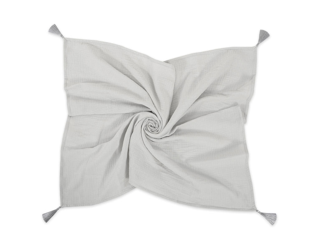 Muslin blanket for kids with tassels - grey