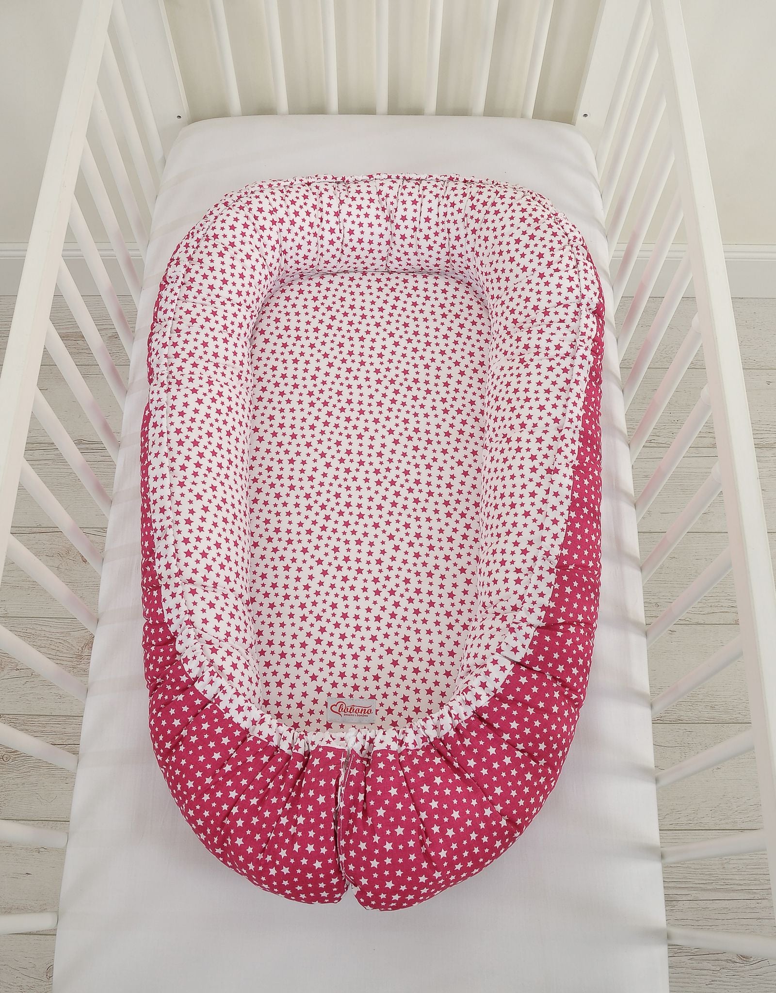 Baby nest double-sided Premium Cocoon for infants BOBONO- wine red stars