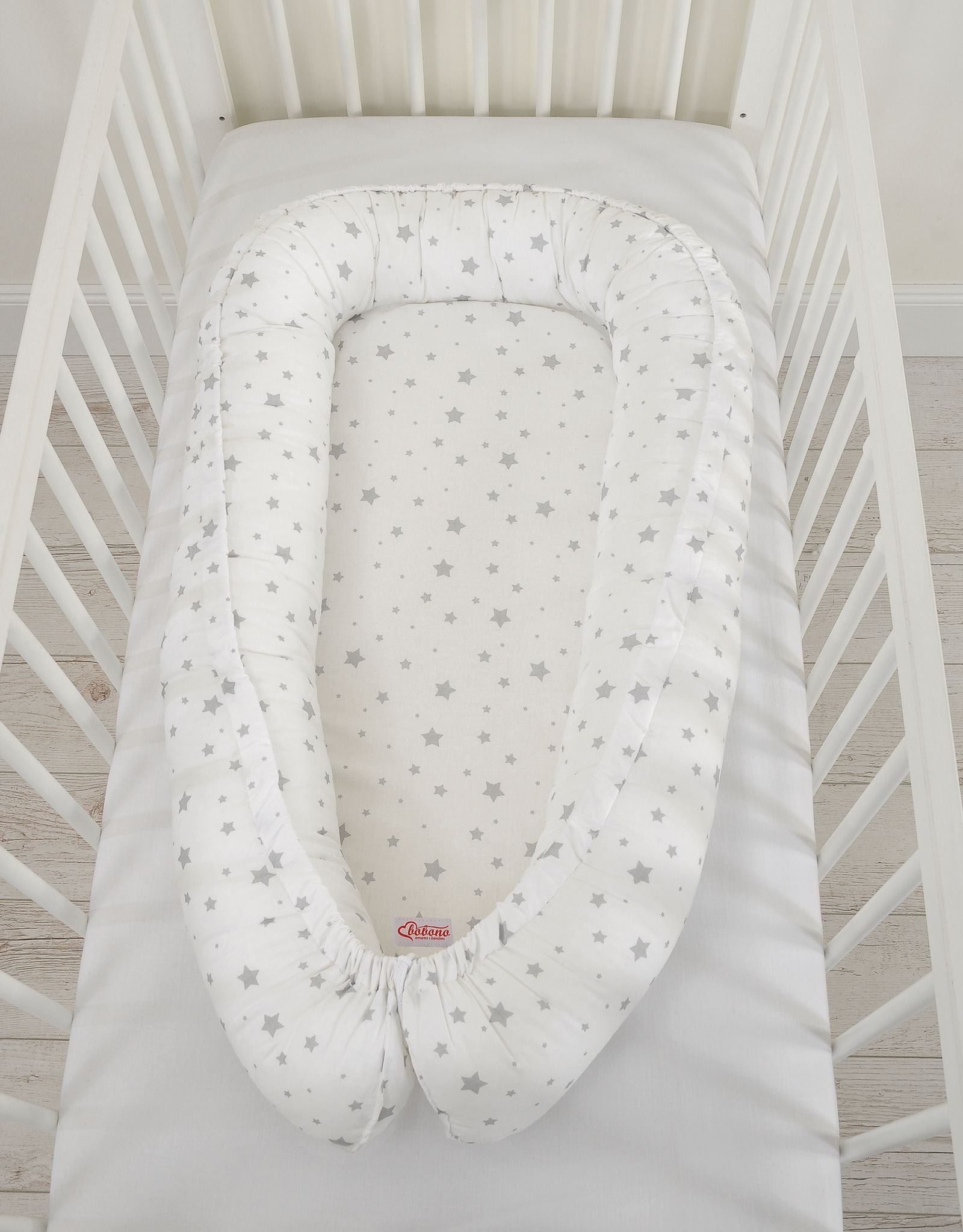 Baby nest double-sided Premium Cocoon for infants BOBONO- mini gray stars