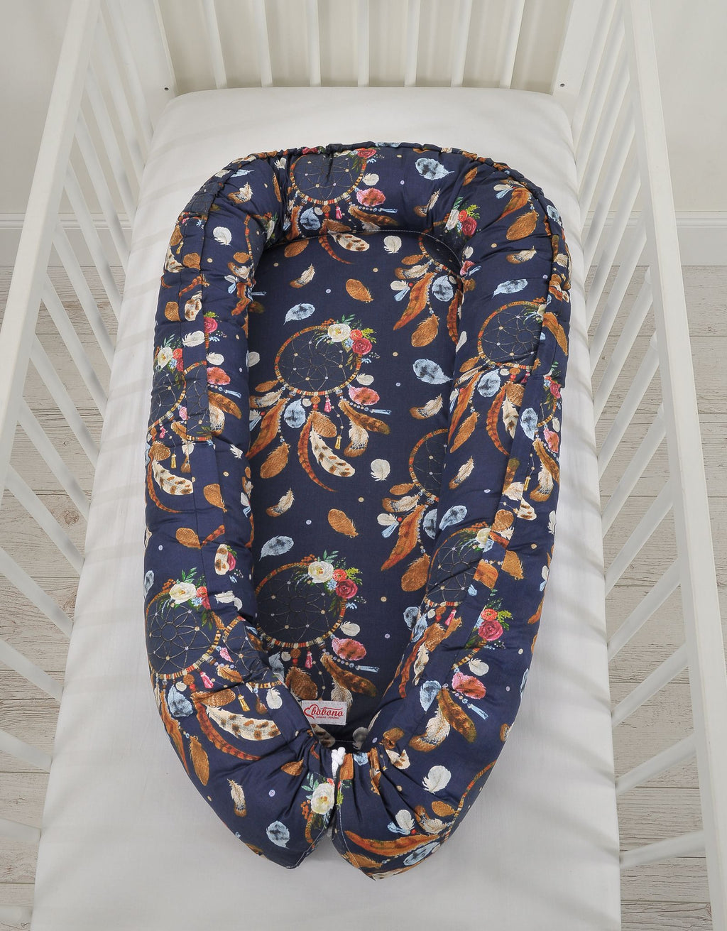 Baby nest double-sided Premium Cocoon for infants BOBONO- dream catchers dark blue