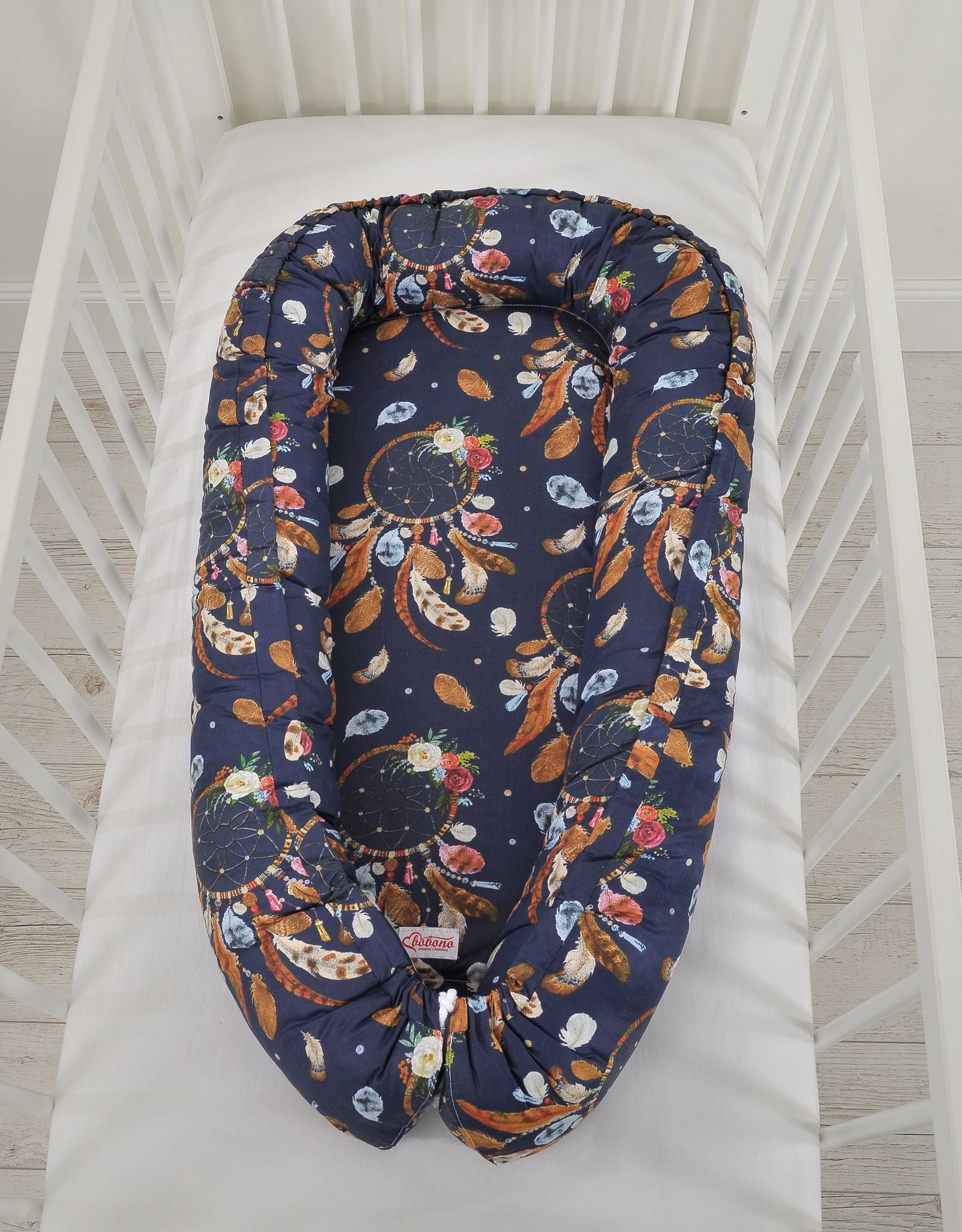 Baby nest double-sided Premium Cocoon for infants BOBONO- dream catchers dark blue