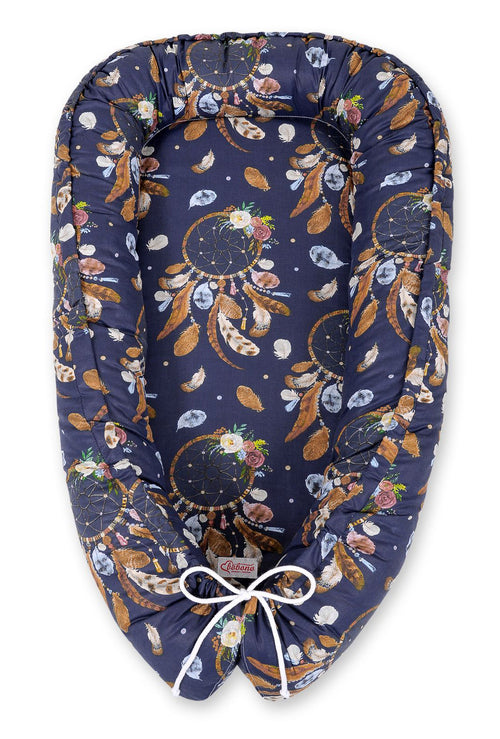 Baby nest double-sided Premium Cocoon for infants BOBONO- dream catchers dark blue