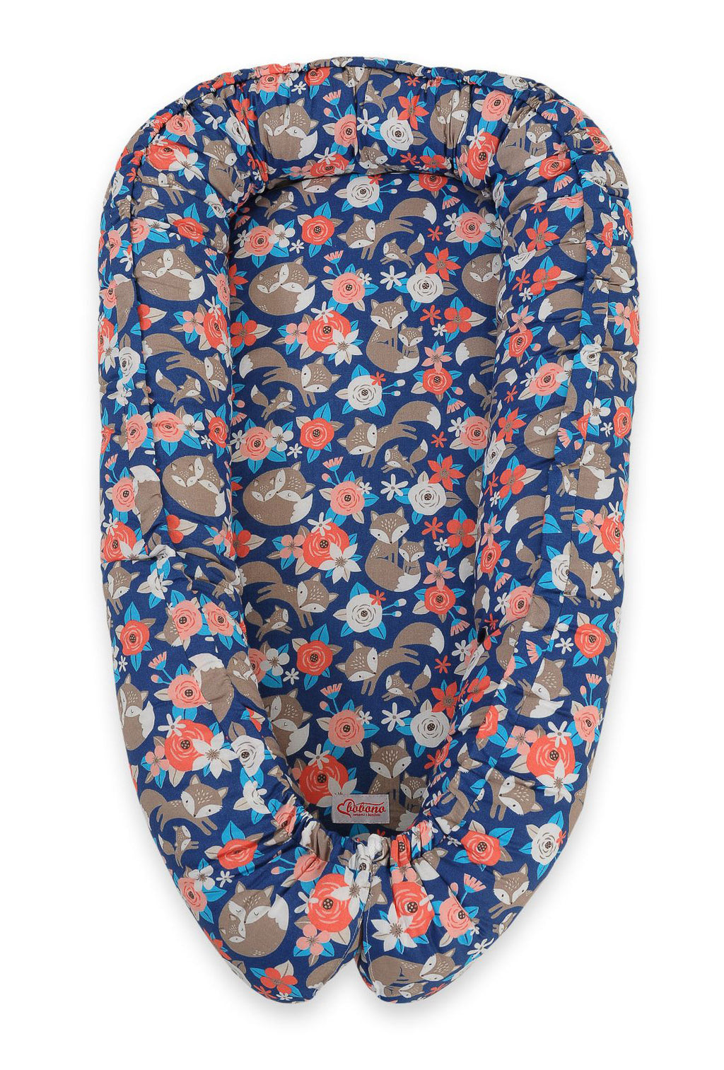 Baby nest double-sided Premium Cocoon for infants BOBONO- fox family on blue