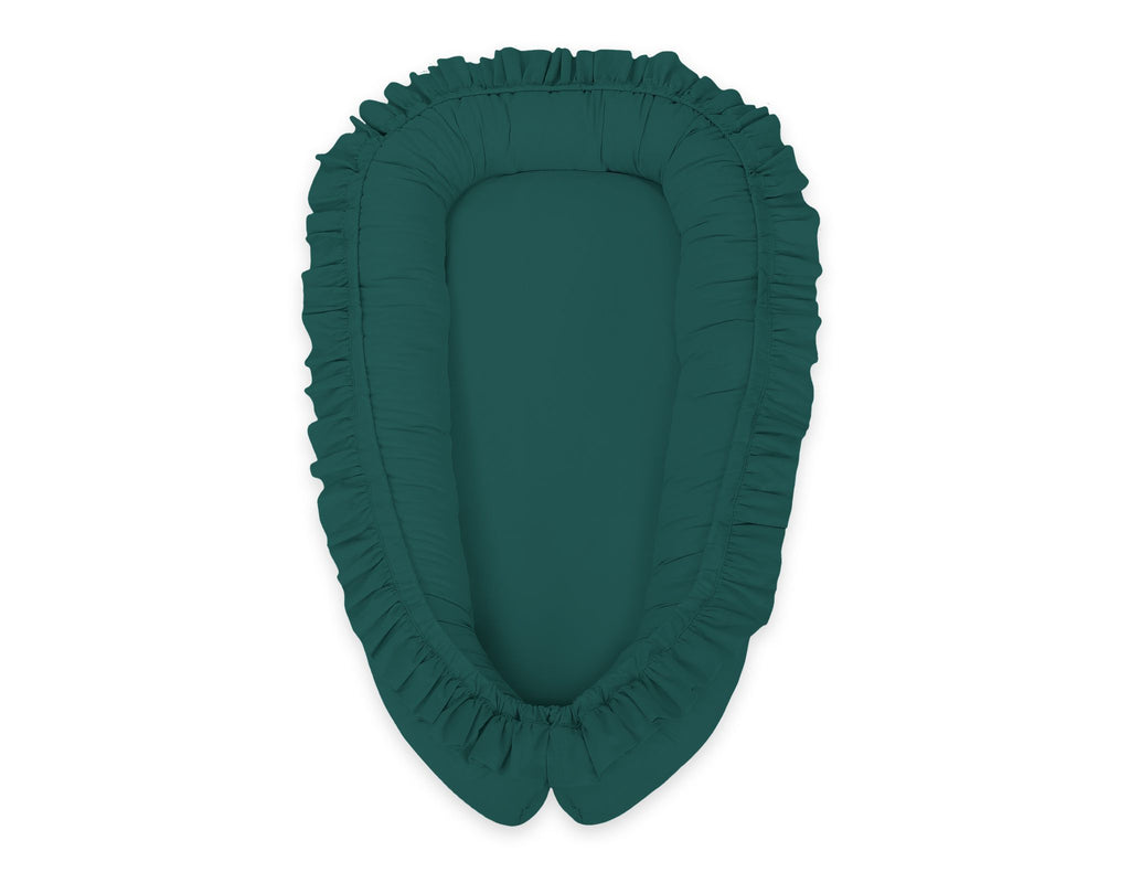 Baby nest Premium Cocoon for infants with a ruffle MY SWEET BABY- bottle green