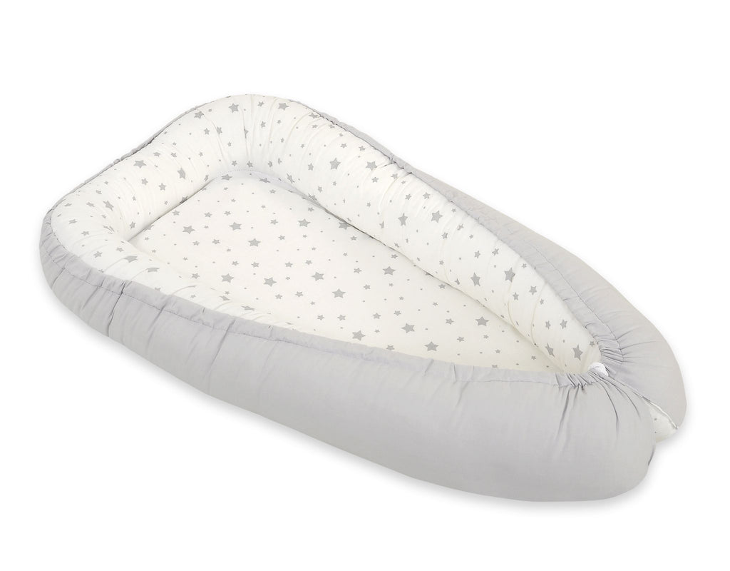Baby nest double-sided Premium Cocoon for infants BOBONO- mini gray stars/ grey