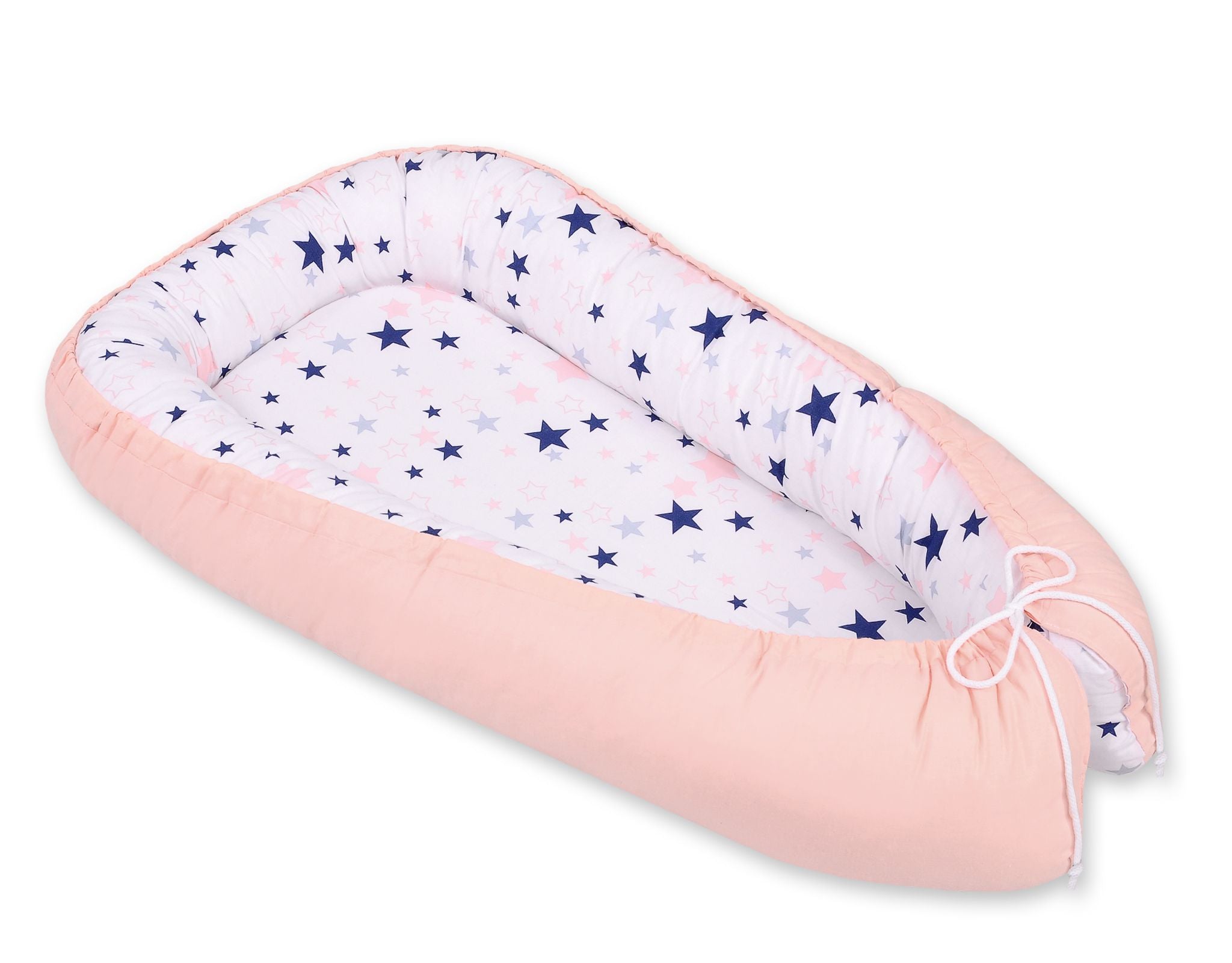 Baby nest double-sided Premium Cocoon for infants BOBONO- navy blue stars/powder pink