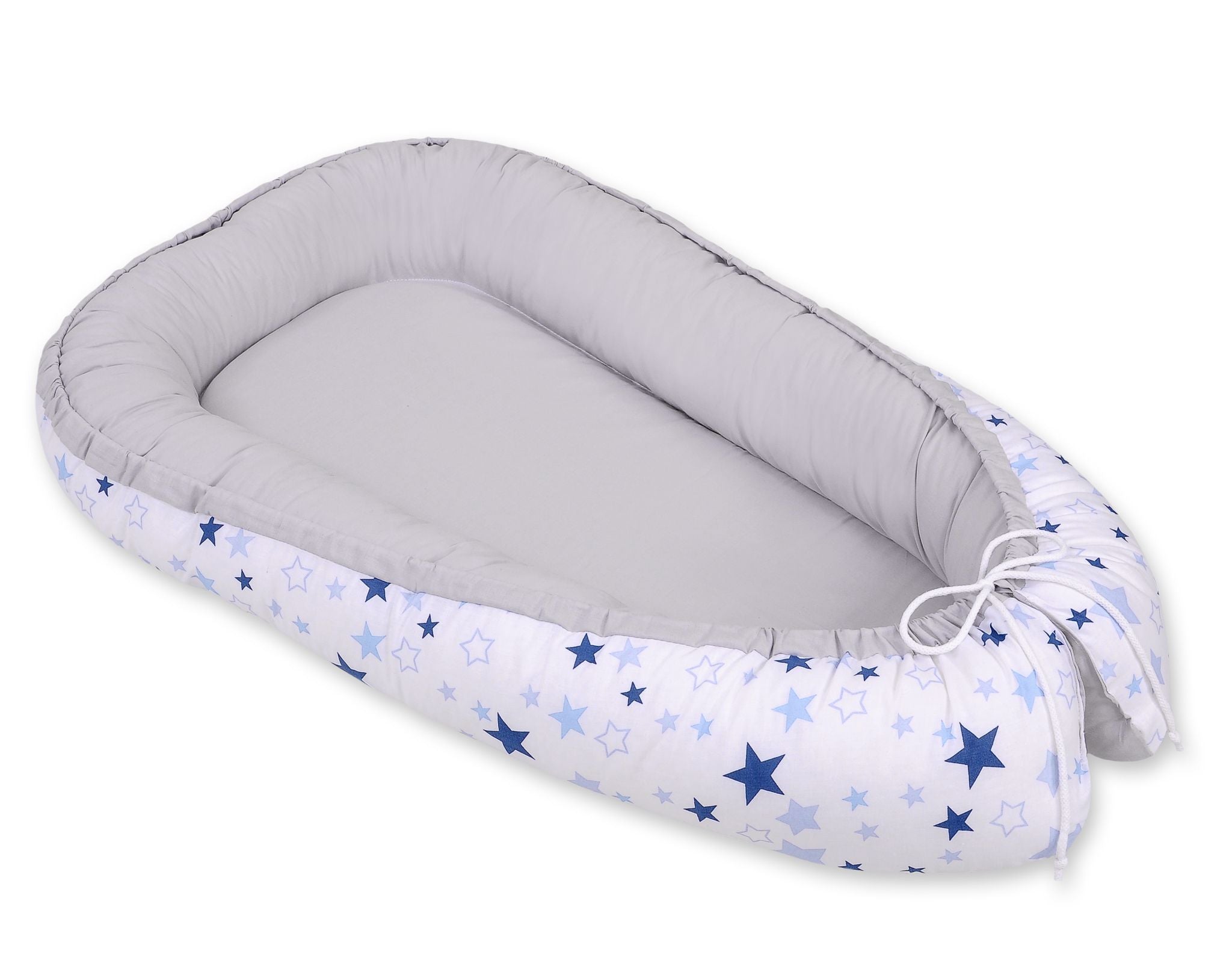 Baby nest double-sided Premium Cocoon for infants BOBONO- blue stars/gray