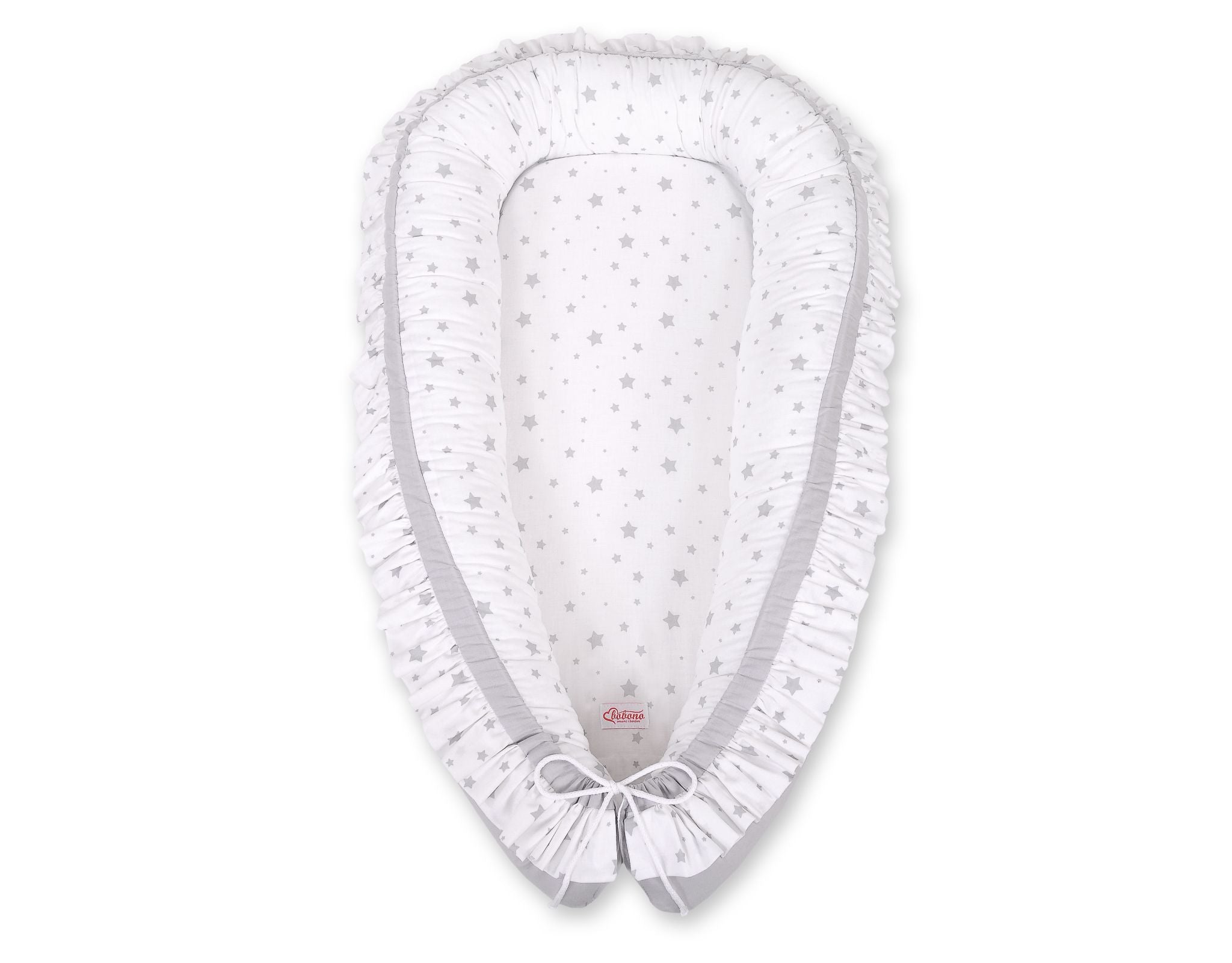 Baby nest with a ruffle - mini gray stars/gray