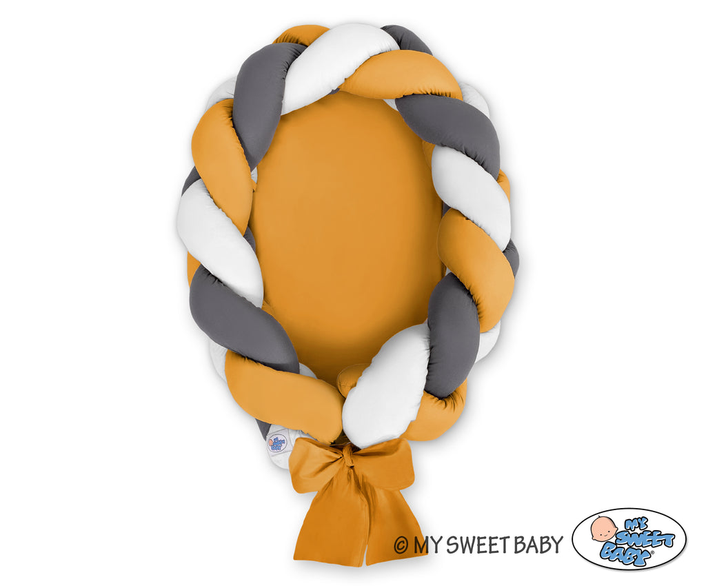 Braided baby nest 2 in 1 - white-honey yellow-anthracite