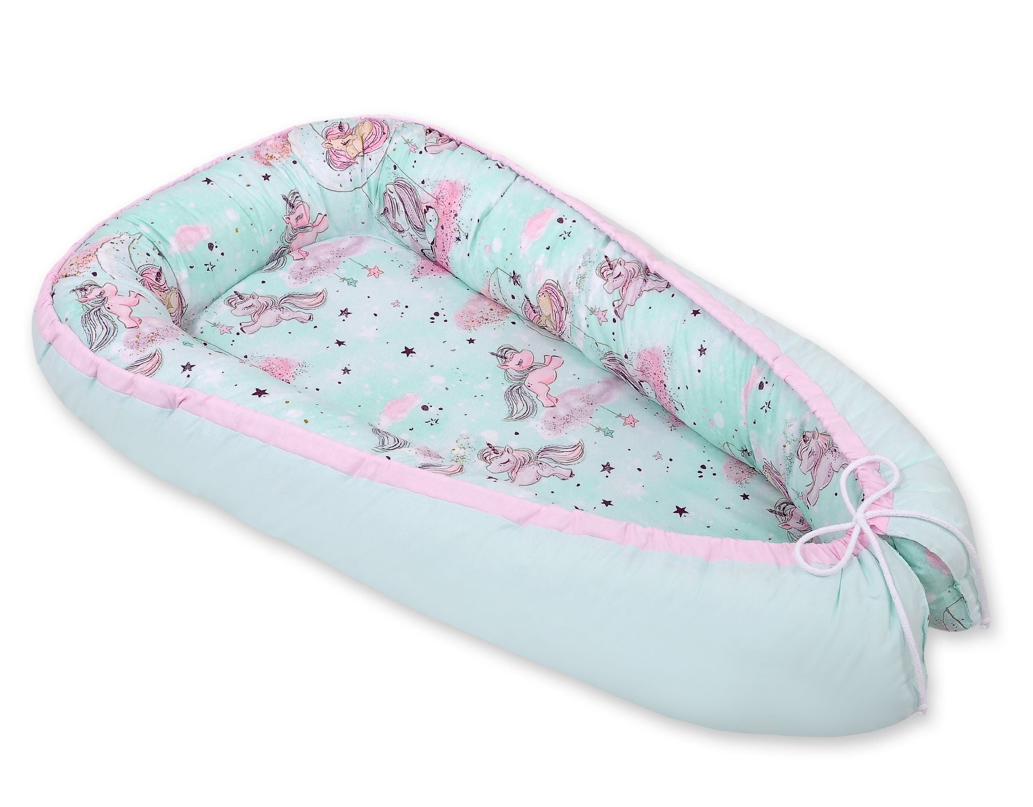 Baby nest double-sided Premium Cocoon for infants BOBONO- unicorn mint/mint
