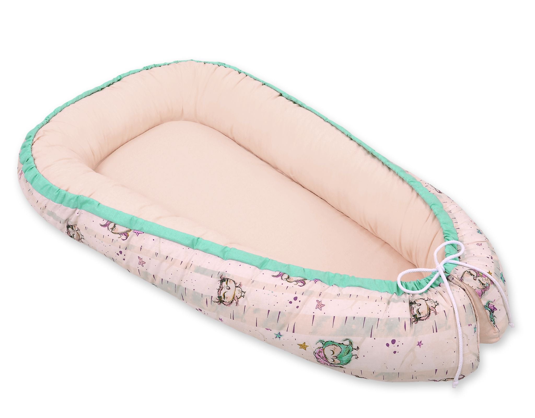 Baby nest double-sided Premium Cocoon for infants BOBONO- owls cream/powder pink
