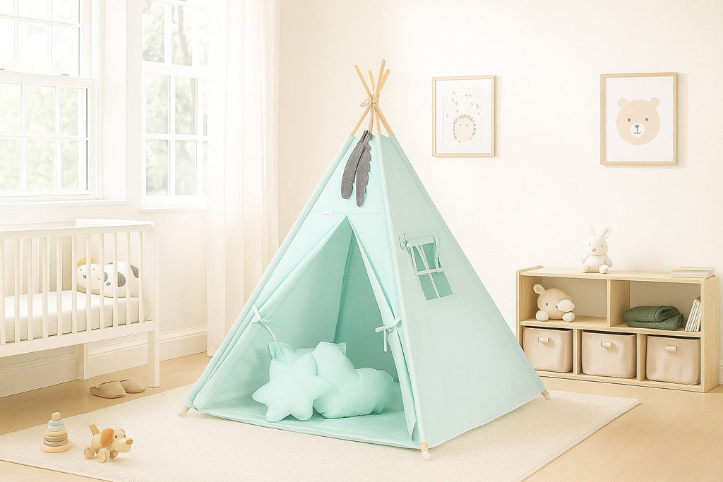 Teepee tent for kids + decorative feathers - mint