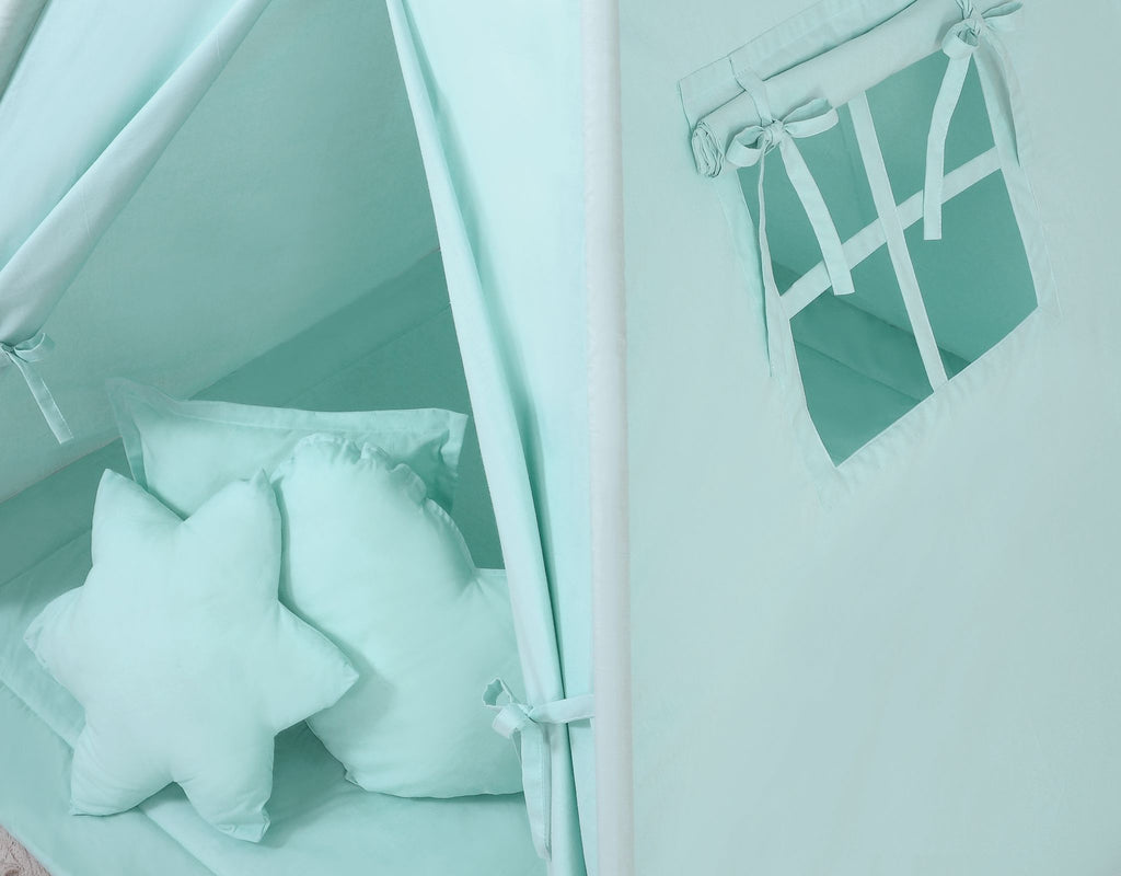 Teepee tent for kids + decorative feathers - mint
