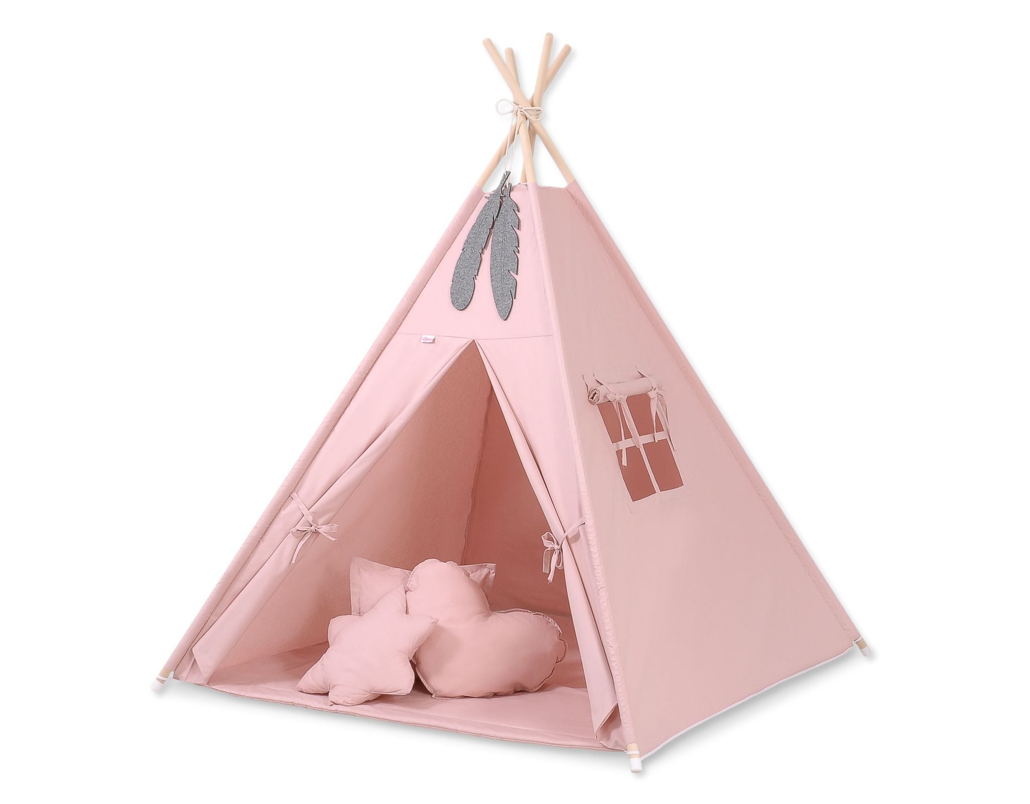 Teepee tent for kids + decorative feathers - pastel pink