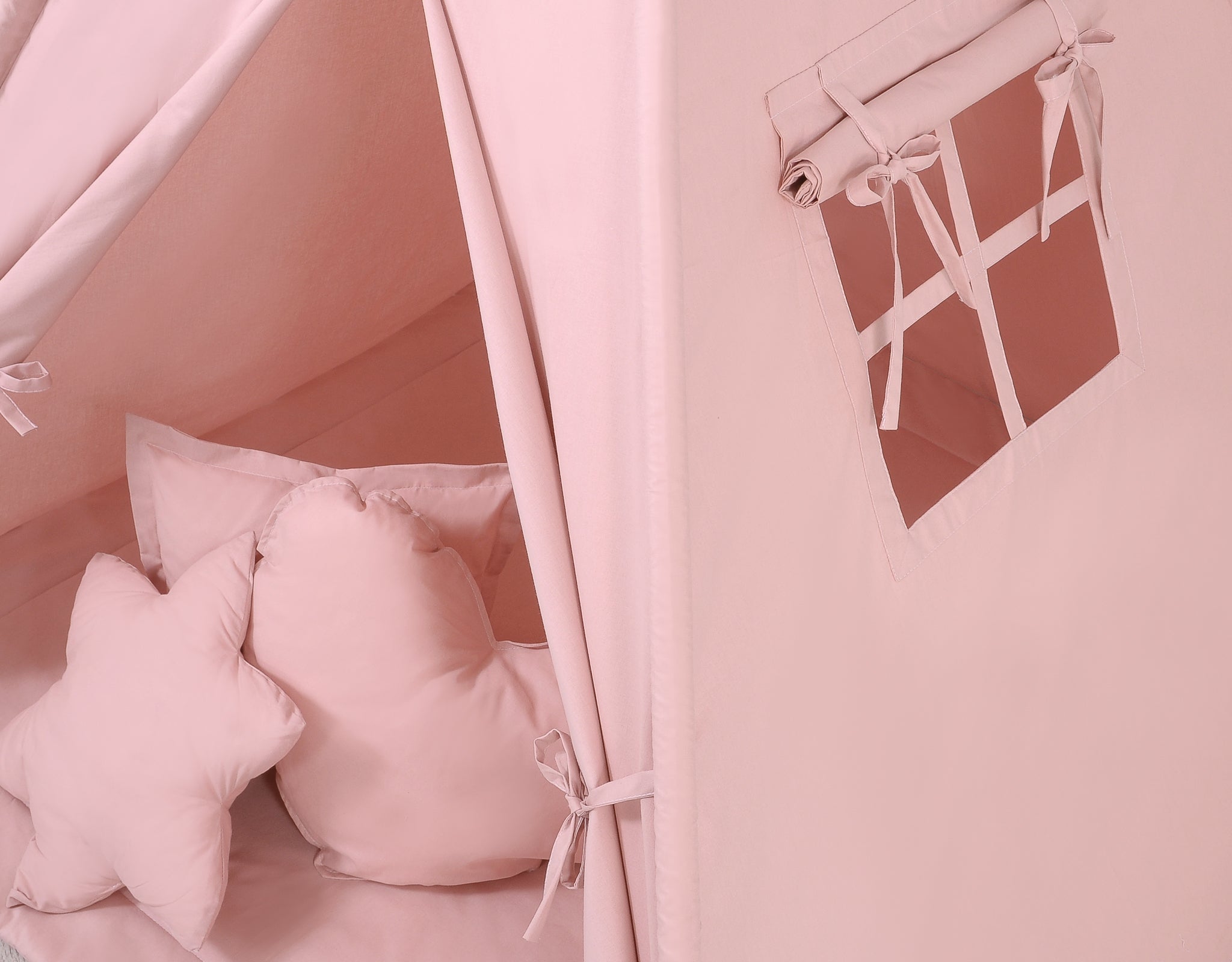 Teepee tent for kids + playmat + pillows + decorative feathers - pastel pink
