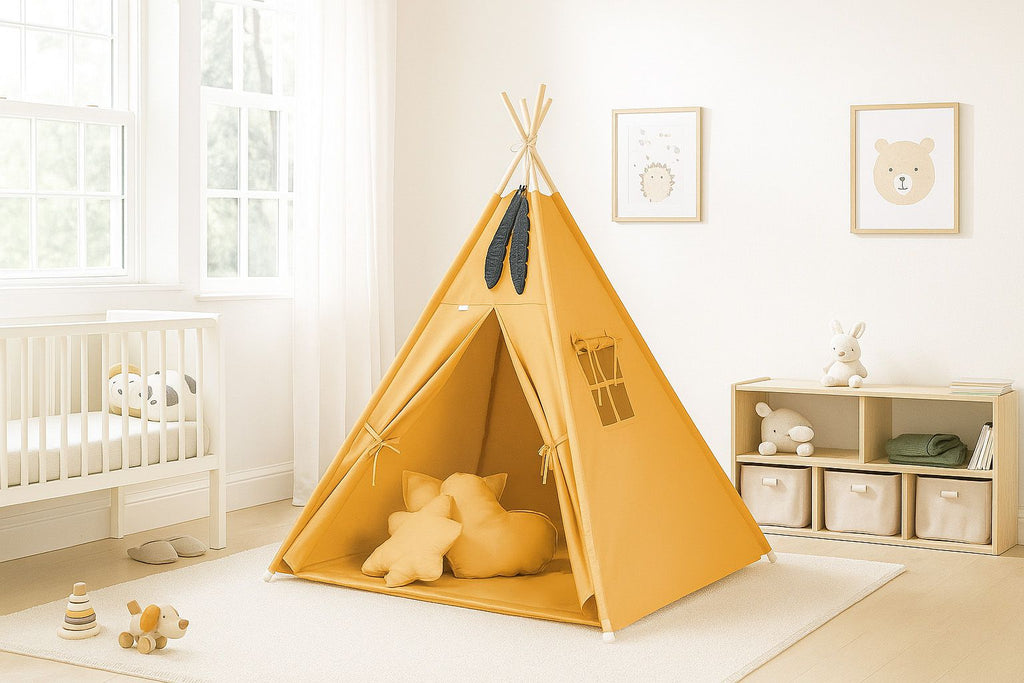 Teepee tent for kids for kids + decorative feathers - honey yellow