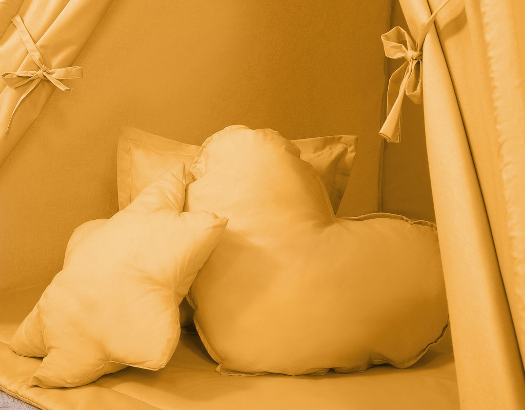 Teepee tent for kids + playmat + pillows + decorative feathers - honey yellow