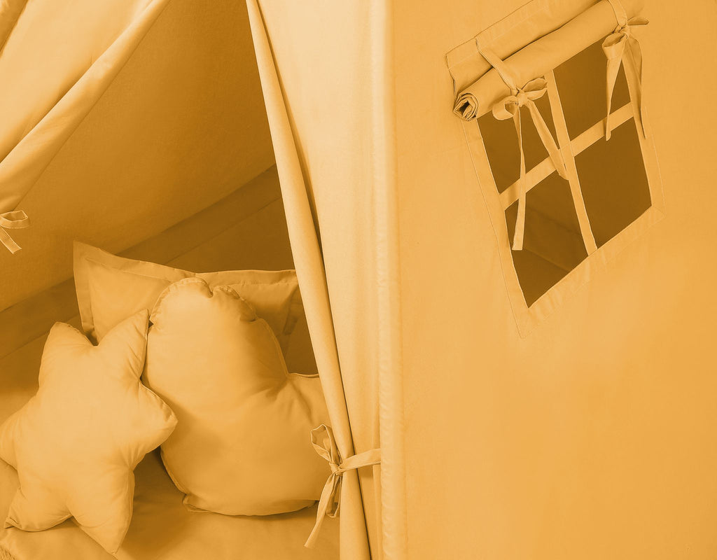 Teepee tent for kids for kids + decorative feathers - honey yellow
