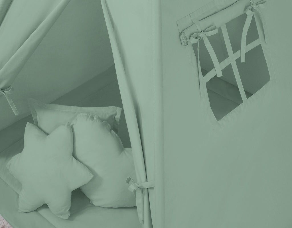Teepee tent for kids +play mat + decorative feathers - pastel green