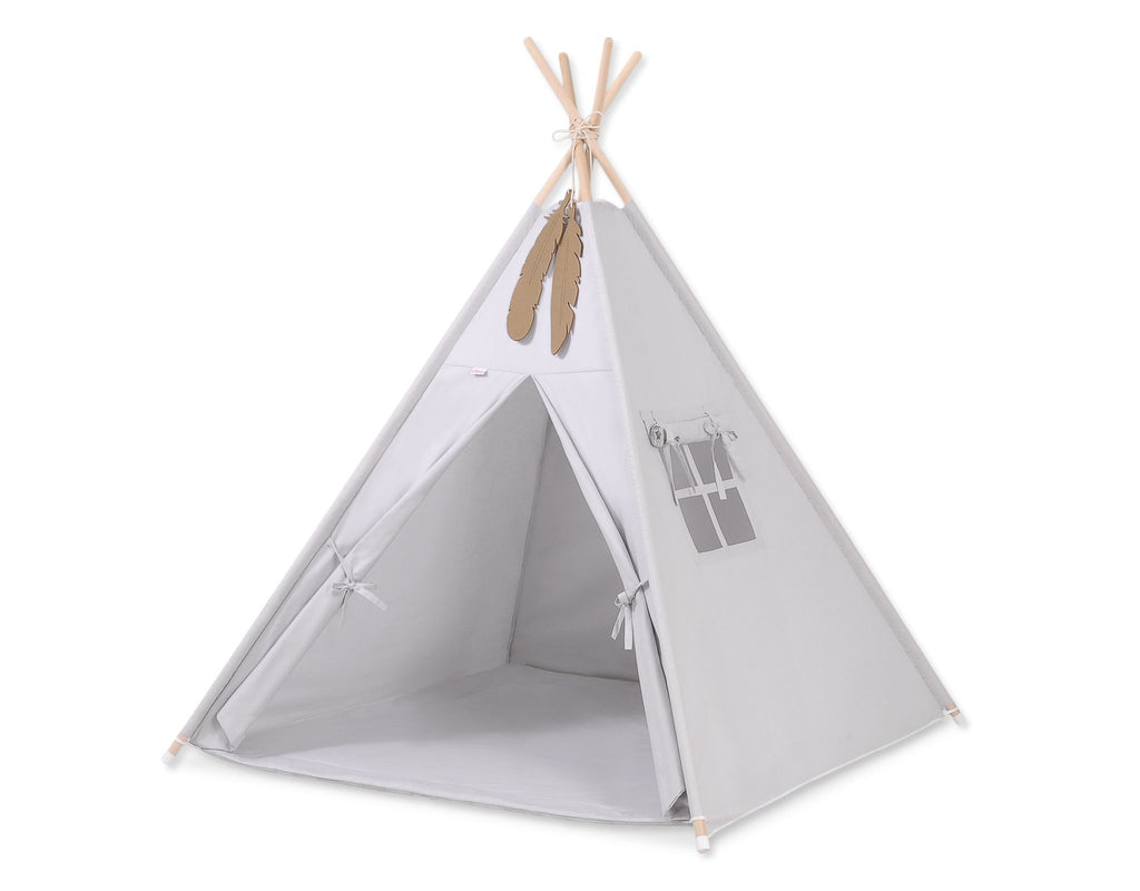 Teepee tent for kids + decorative feathers - gray