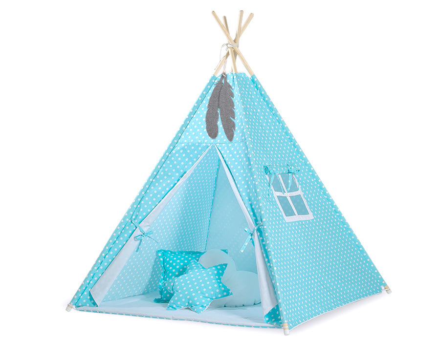 Double-sided teepee playmat- White dots on turquoise