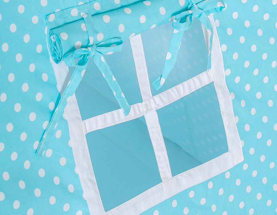 Teepee tent for kids + decorative feathers - White dots on turquoise