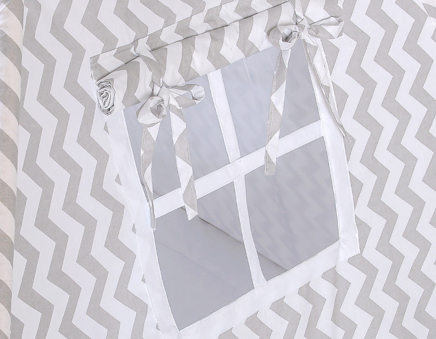 Teepee tent for kids + decorative feathers - Chevron grey