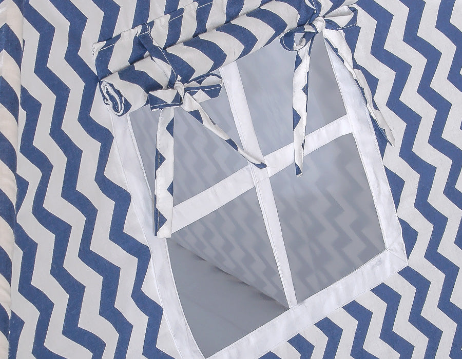 Teepee tent for kids + decorative feathers - Chevron navy blue