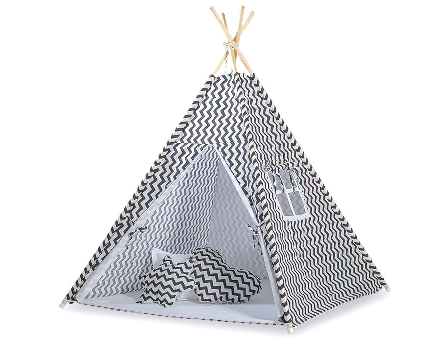 Teepee tent for kids + decorative feathers - Chevron black
