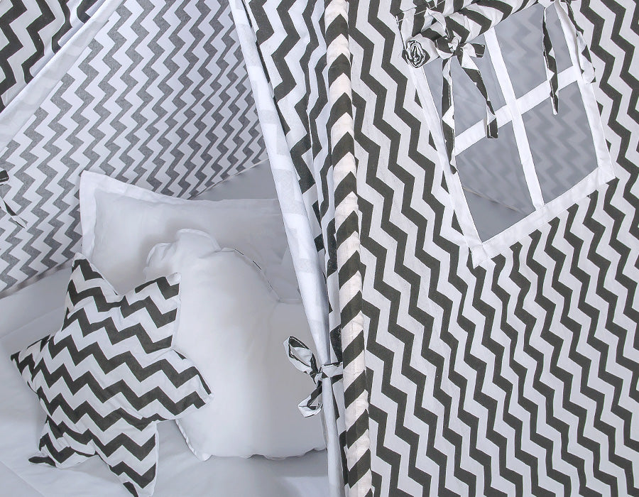 Teepee tent for kids + decorative feathers - Chevron black