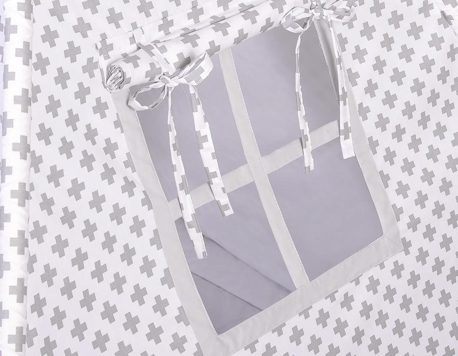 Teepee tent for kids + decorative feathers - Gray cross pattern