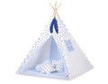 Teepee tent for kids + playmat + pillows + decorative feathers - Black Stars/blue