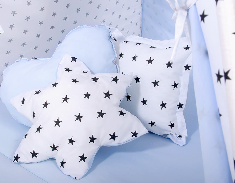 Teepee tent for kids + playmat + pillows + decorative feathers - Black Stars/blue