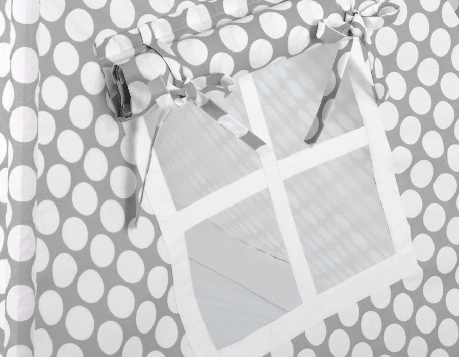 Teepee tent for kids + decorative feathers - grey with white dots