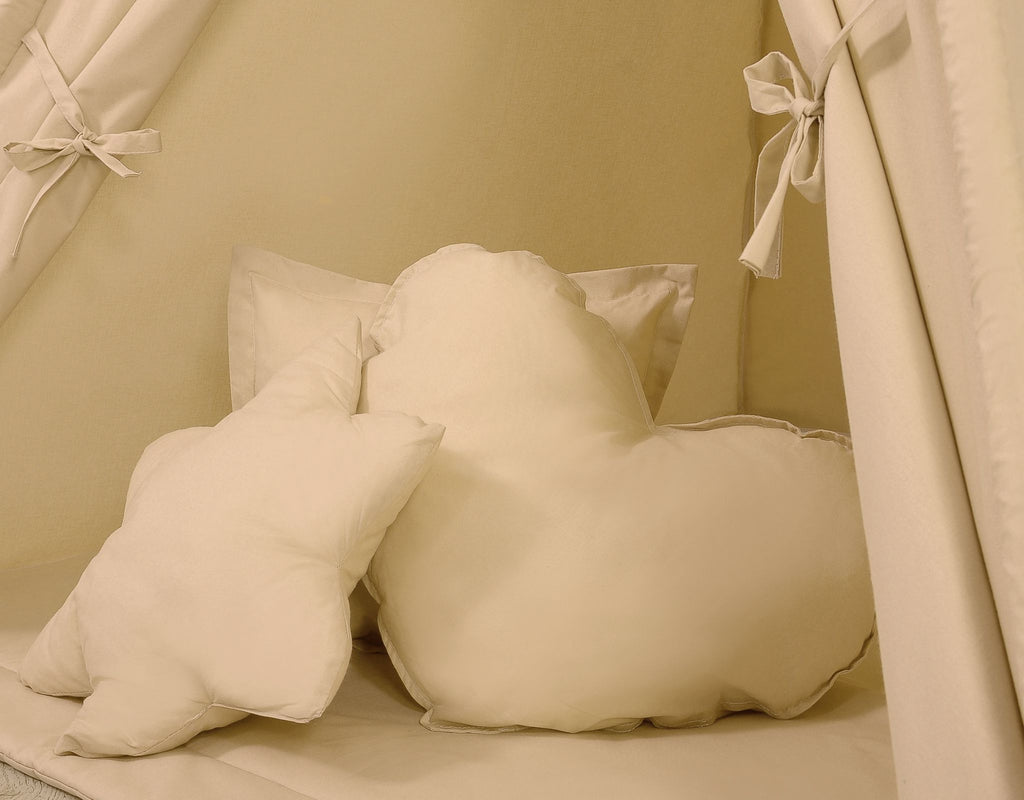 Teepee tent for kids + playmat + pillows + decorative feathers - beige
