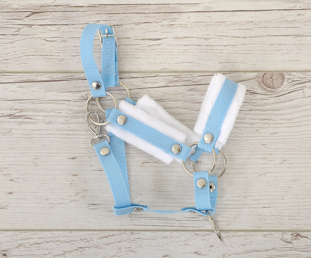 The adjustable halter for Hobby Horse A3 - light blue with white furry