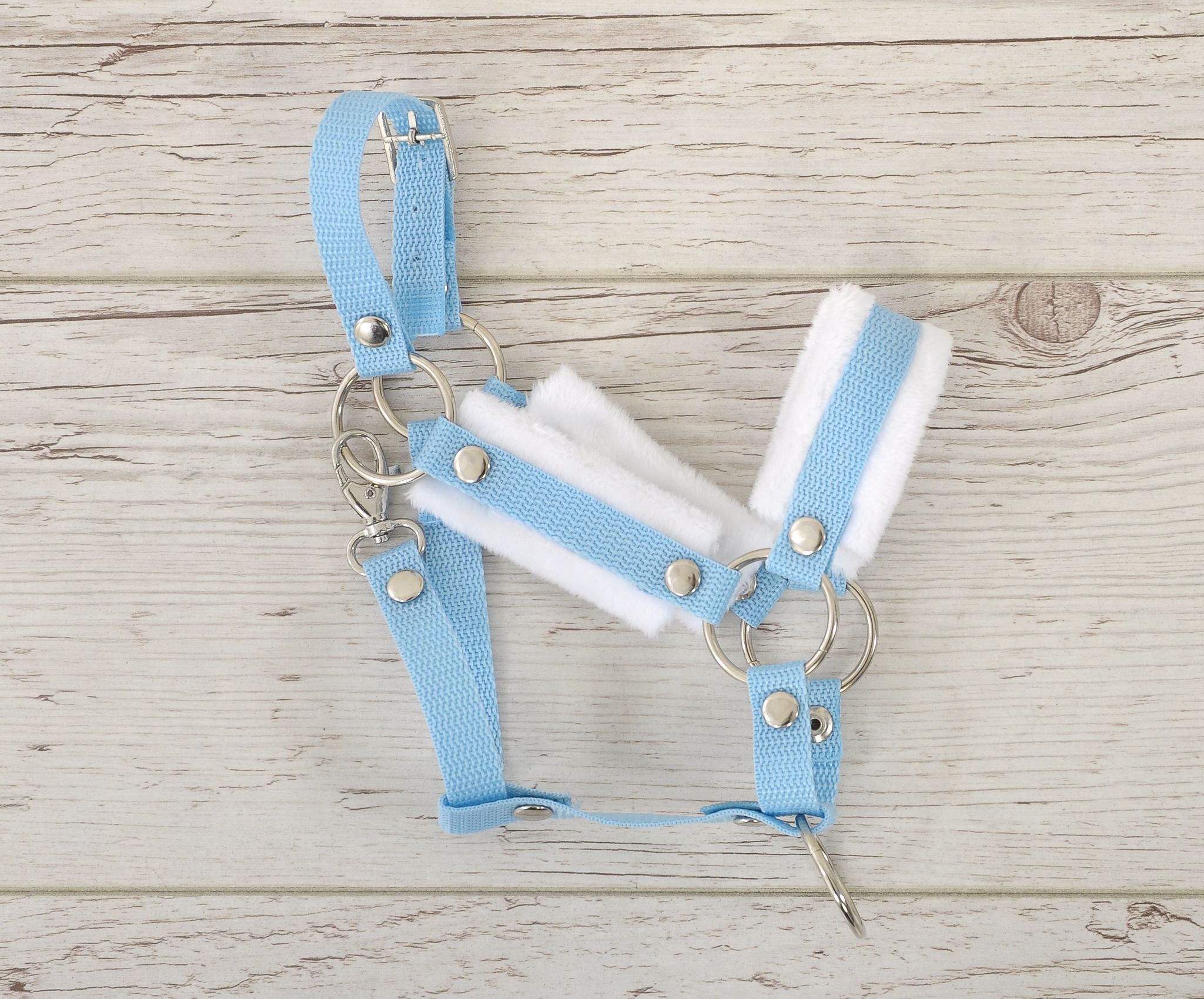 The adjustable halter for Hobby Horse A3 - light blue with white furry