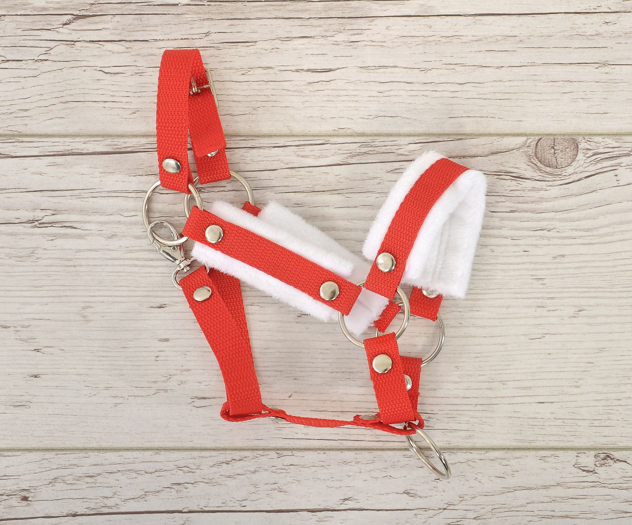 The adjustable halter for Hobby Horse A3 - red with white furry
