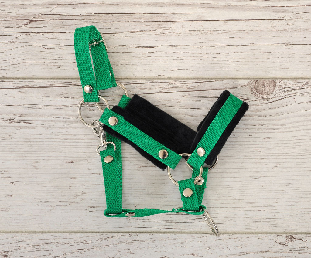 The adjustable halter for Hobby Horse A3 - green with black furry