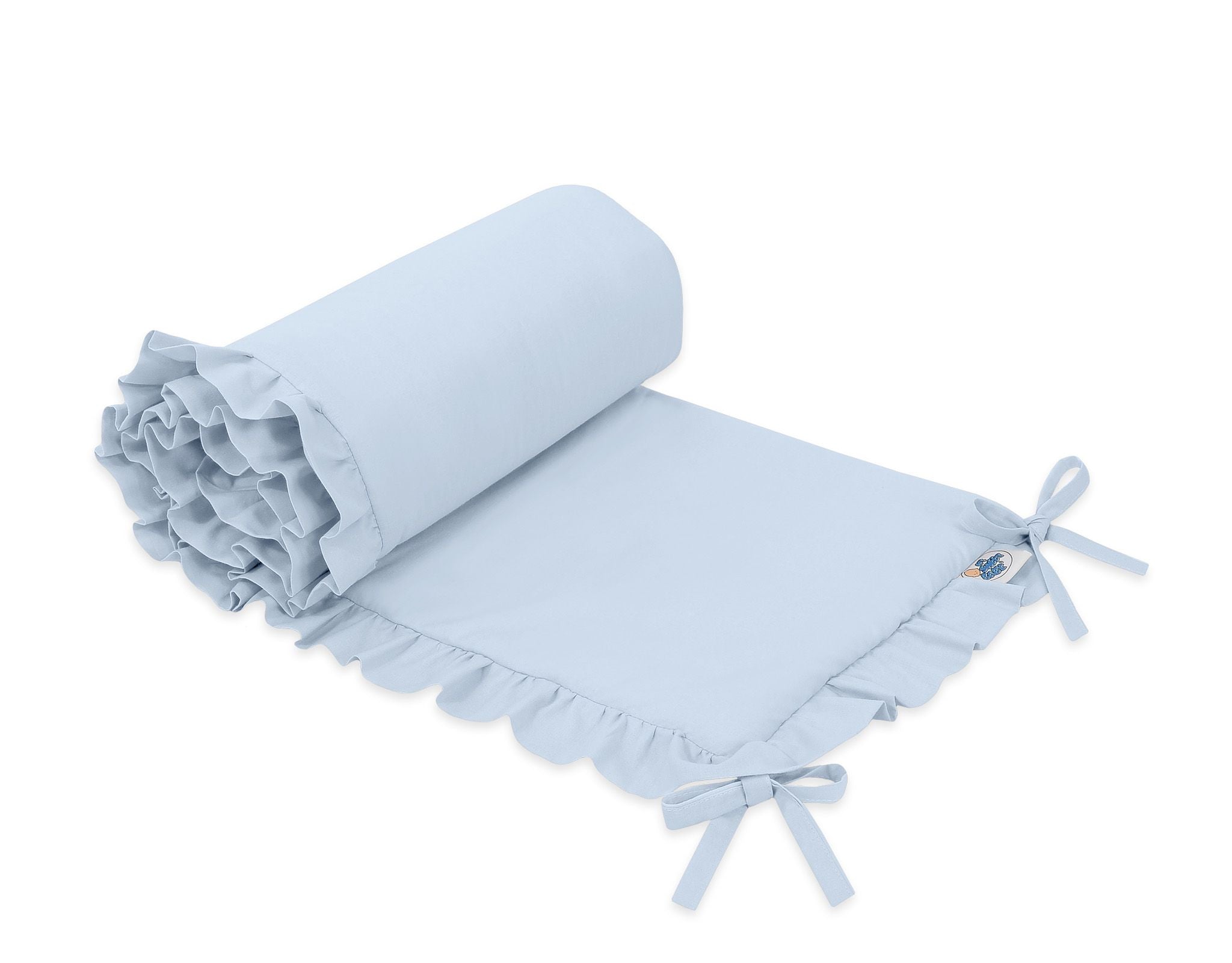 Universal baby bed bumper with frill - blue