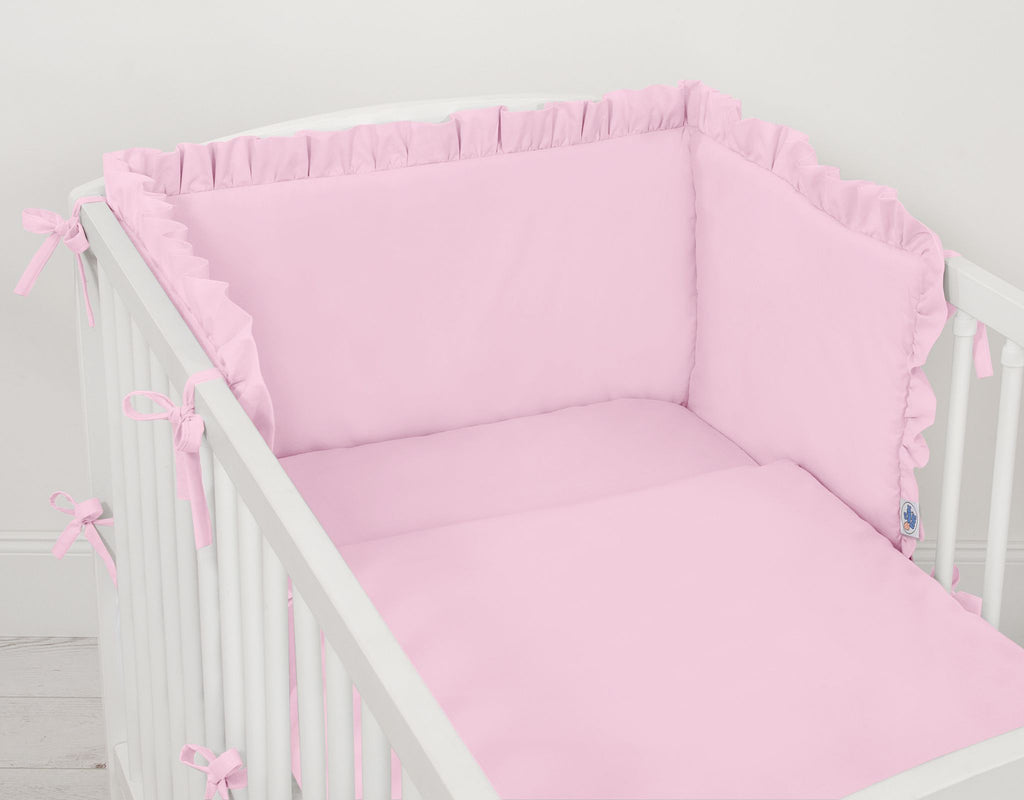 Universal baby bed bumper with frill - pink