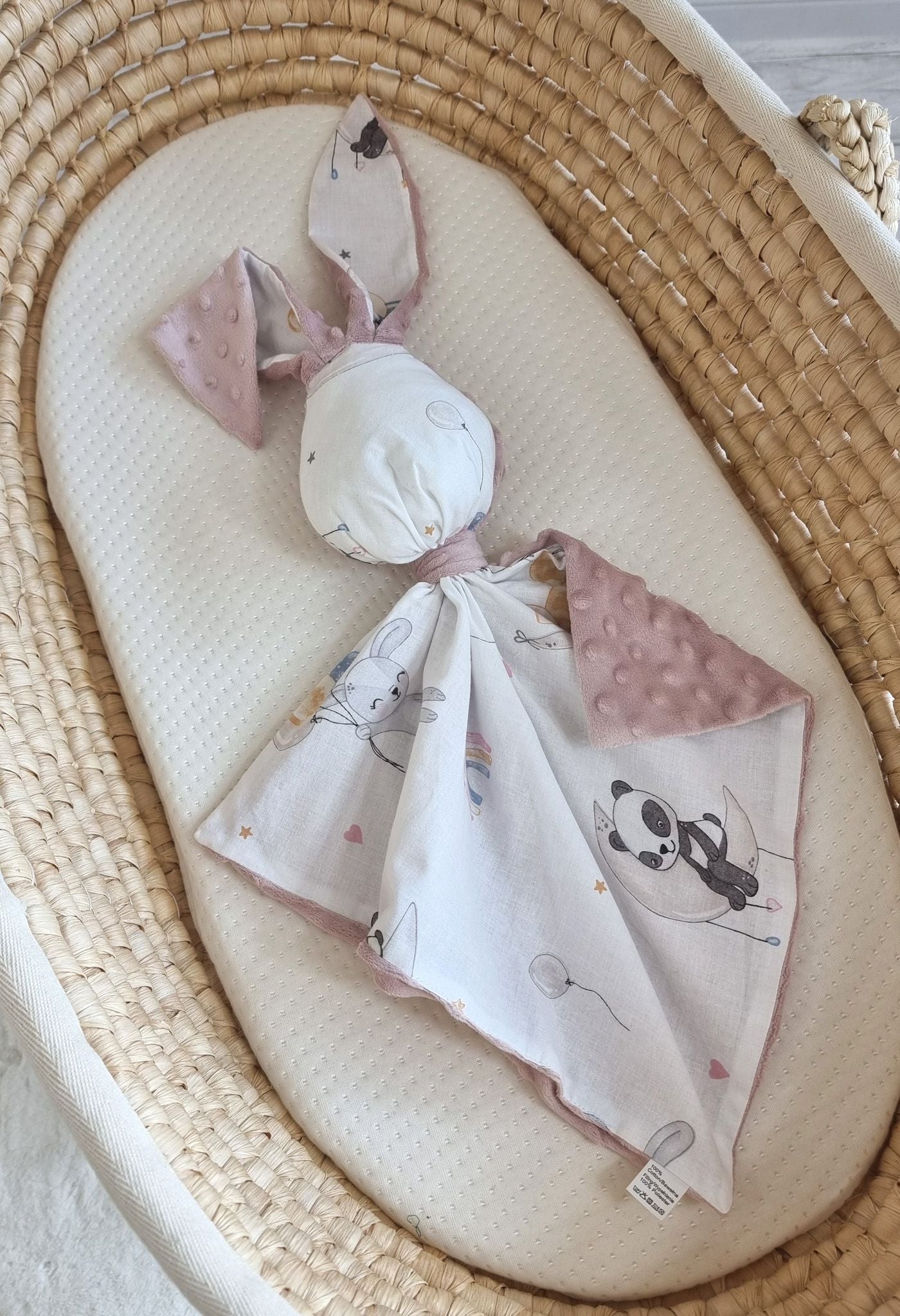 DOUDOU Cuddly bunny double-sided cotton and minky - Balloons - dusky pink