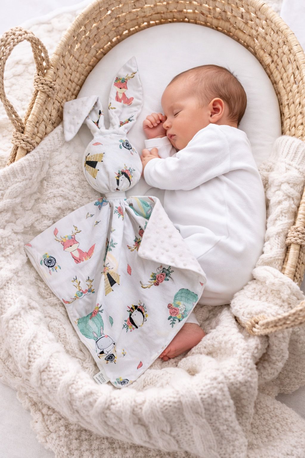 DOUDOU Cuddly bunny double-sided cotton and minky - Beige foxes - white