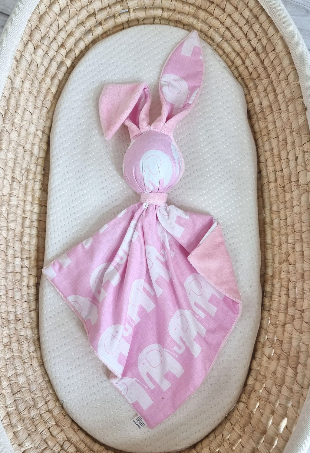 DOUDOU Cuddly bunny double-sided cotton and minky - Pink elephants - pink