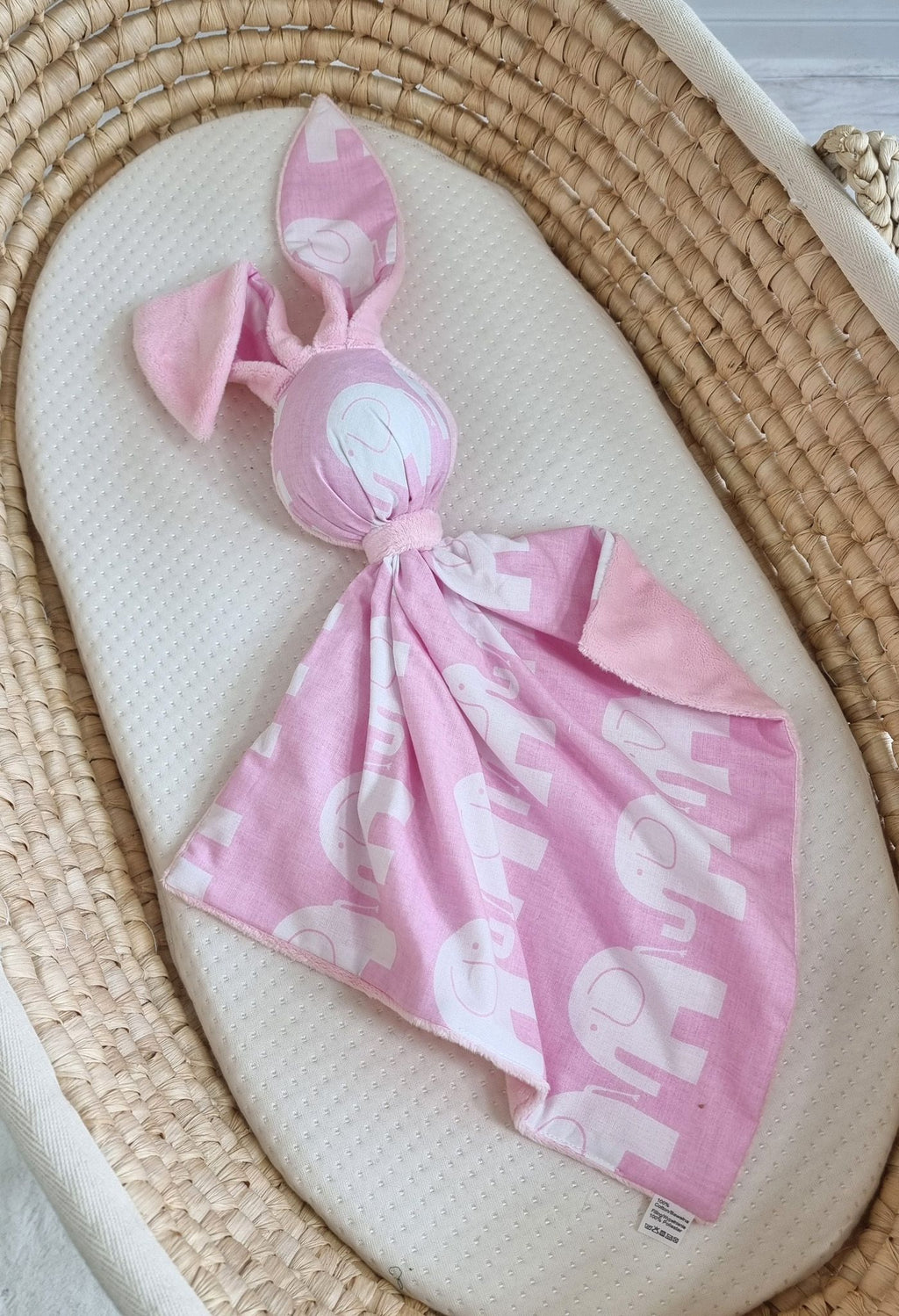 DOUDOU Cuddly bunny double-sided cotton and minky - Pink elephants - pink
