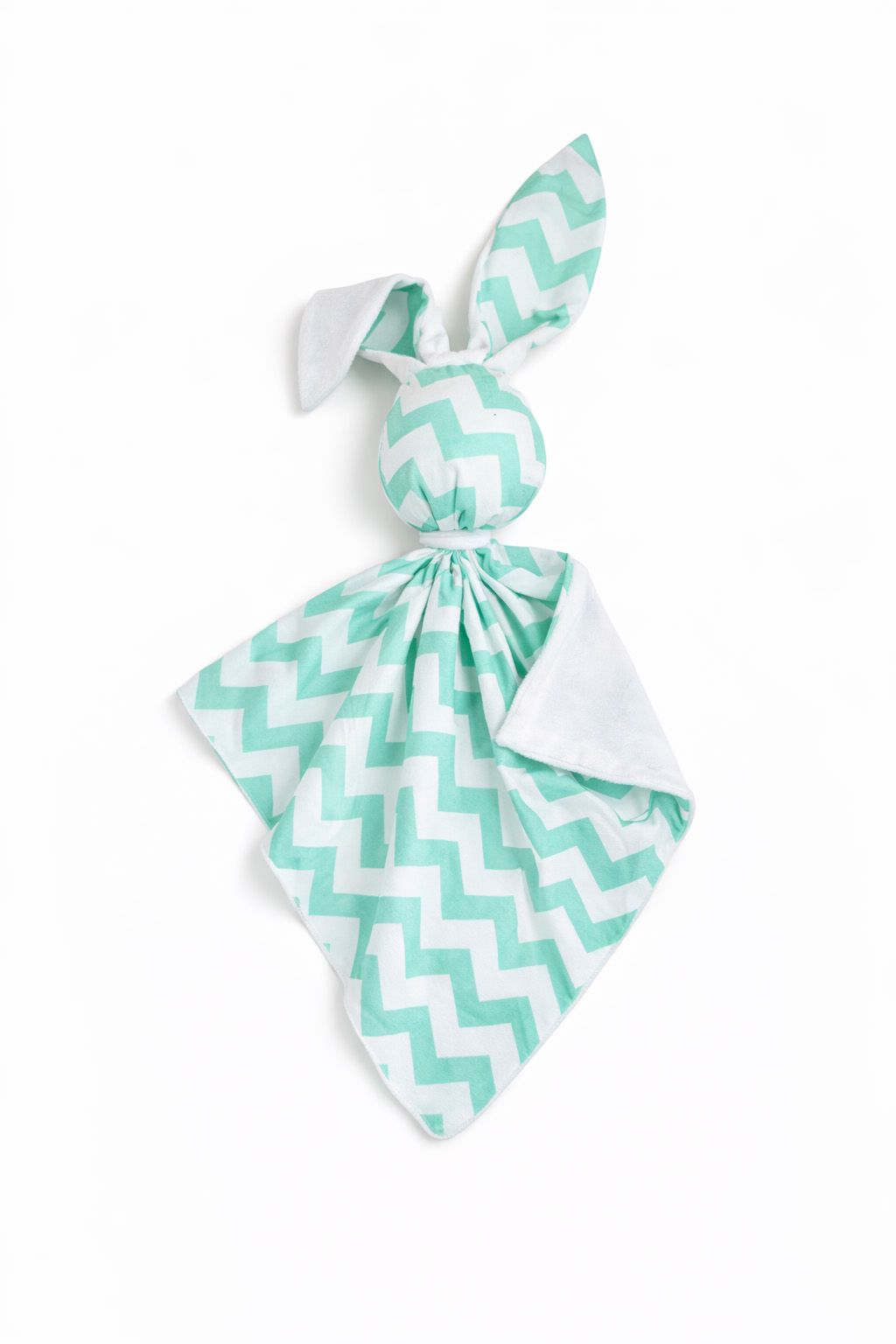 DOUDOU Cuddly bunny double-sided cotton and minky - Mint chevron - white