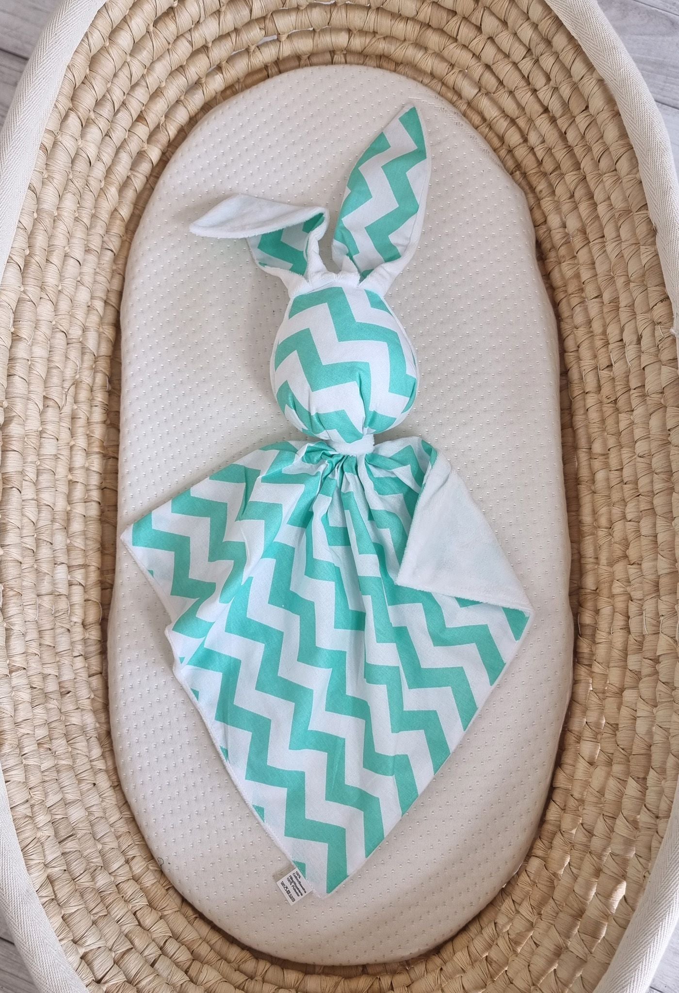 DOUDOU Cuddly bunny double-sided cotton and minky - Mint chevron - white